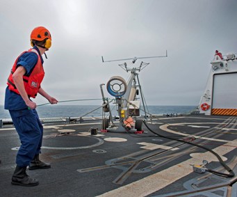 Launching UAV from deck of ship.