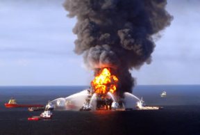 Photograph of burning rig.