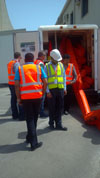 Lt. Irvin Jones inspects prepositioned equipment 4-11-2013, at Khalifa Bin Salman Port, Bahrain.