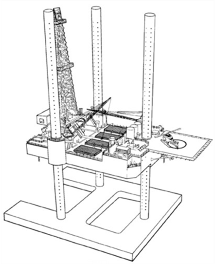Graphic of a Mat-Supported Jack-Up MODU