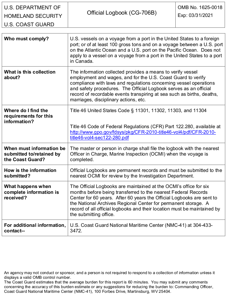 Official Logbook Instructions Official Logbook Instructions