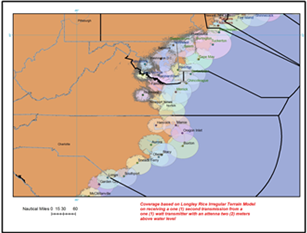 Map showing Rescue 21 coverage for USCG D5.