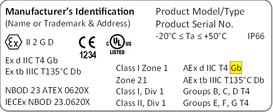 Equipment label with NFPA 70, Article 505 EPL indicated