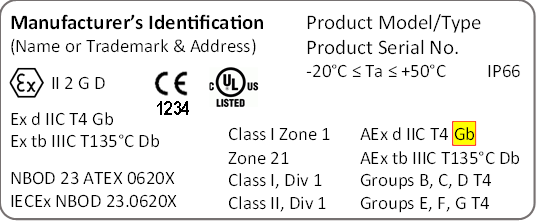 Equipment label with NFPA 70, Article 505 EPL indicated Equipment label with NFPA 70, Article 505 EPL indicated